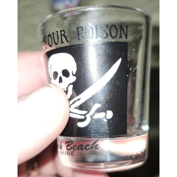 York Beach Maine Pirate Shot Glass Name Your Poison Skull Crossbones 2oz - Picture 3 of 5